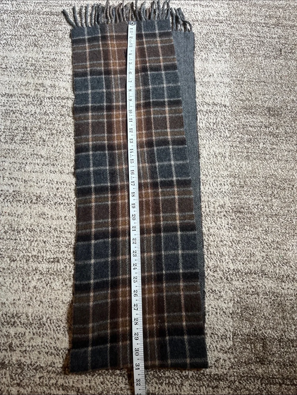 Ralph Lauren Gray and Brown Plaid Wool Scarf